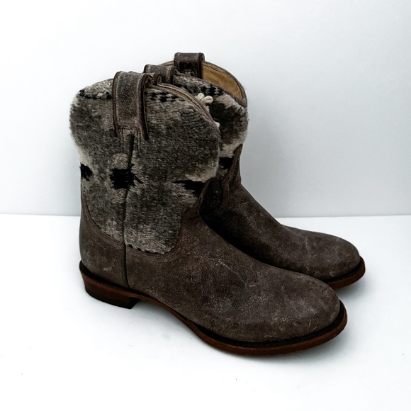 Stetson Sandia Serape Aztec Textile Western Leather Ankle Round Toe Boots - Picture 1 of 6